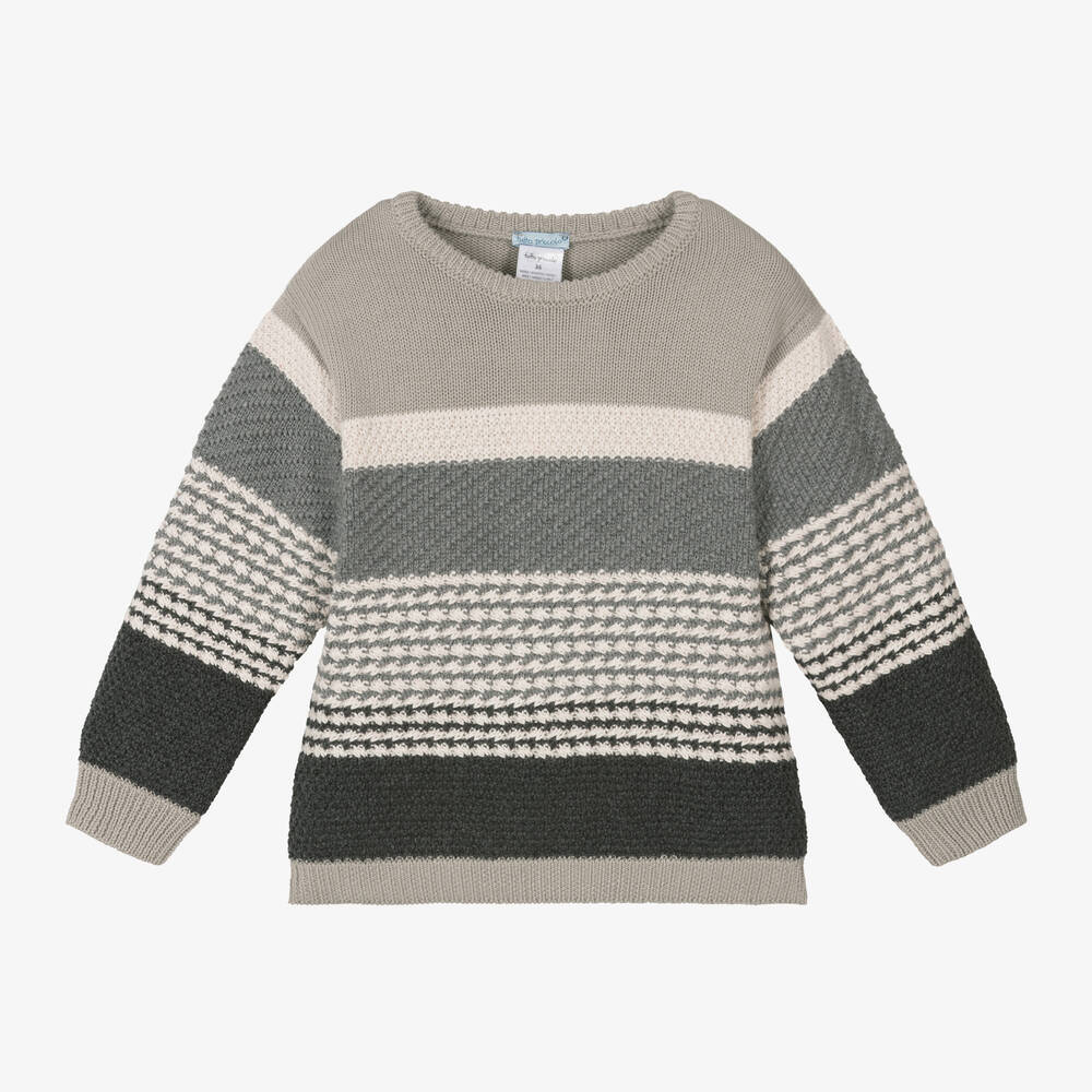 Tutto Piccolo - Boys Grey Stripe Knit Sweater | Childrensalon