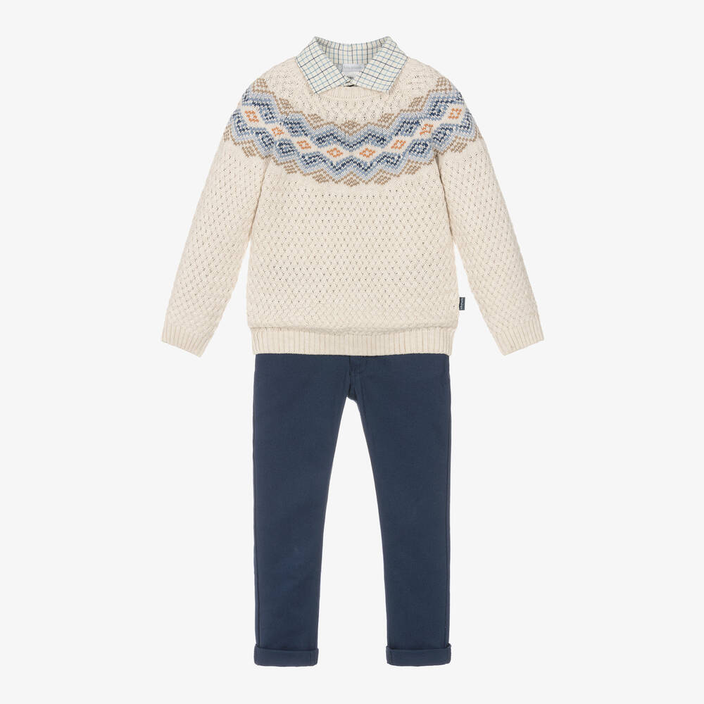 Tutto Piccolo - Boys Ivory & Blue Trouser Set | Childrensalon