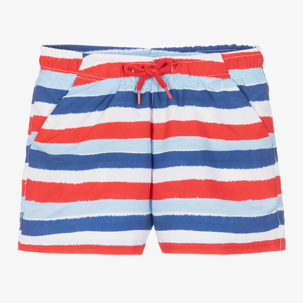 Tutto Piccolo - Boys Red & Blue Striped Swim Shorts | Childrensalon