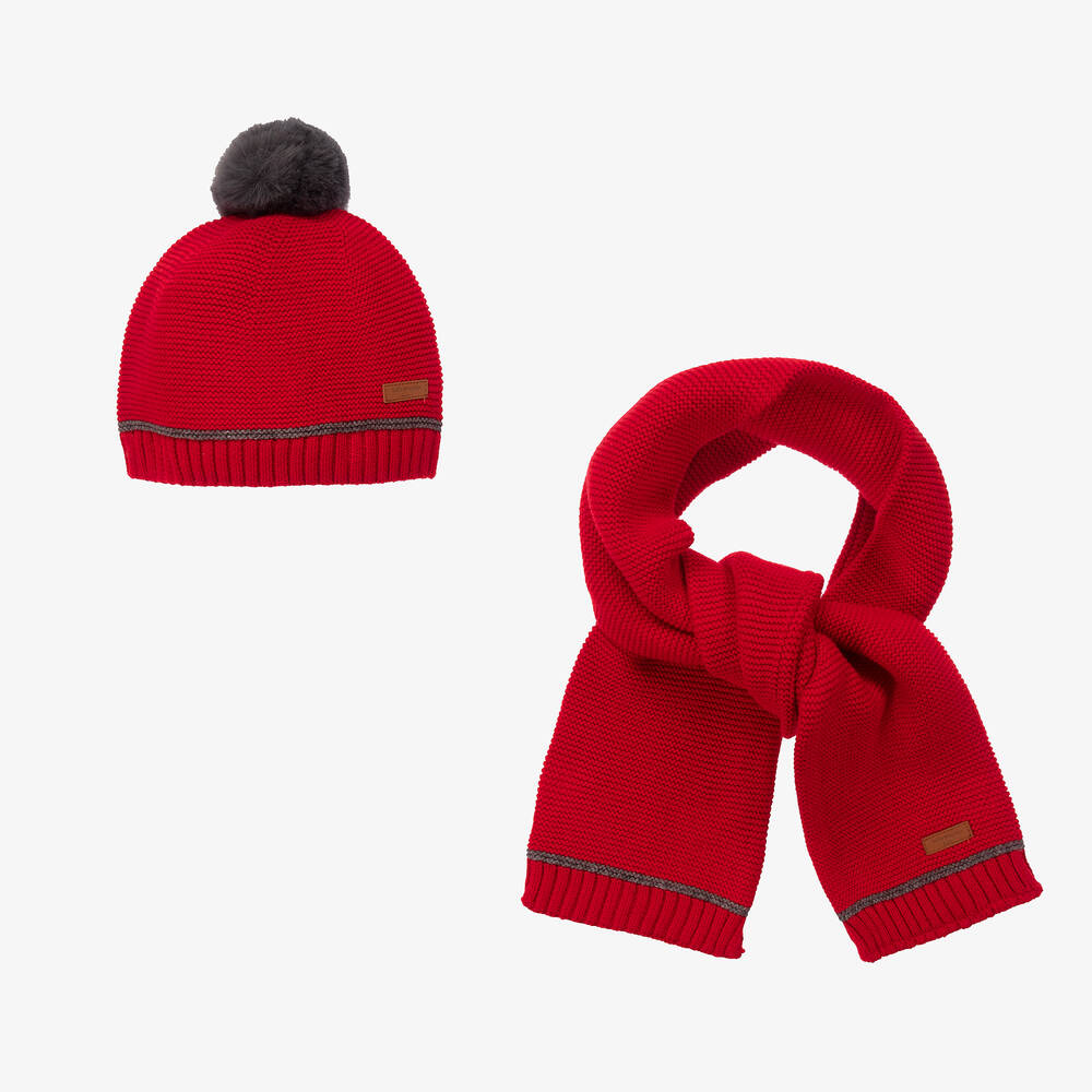 Tutto Piccolo Babies' Boys Red Cotton Knit Hat & Scarf Set