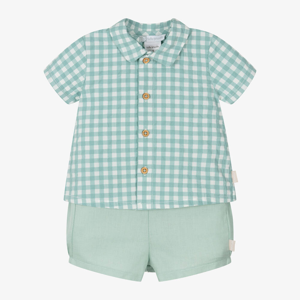 Tutto Piccolo Babies' Boys Sea Green Cotton & Linen Shorts Set