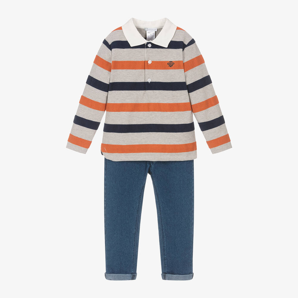 Tutto Piccolo - Boys Striped Top & Blue Jeans Set | Childrensalon