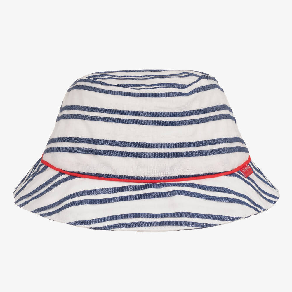 Tutto Piccolo - Boys White & Blue Striped Cotton Hat | Childrensalon
