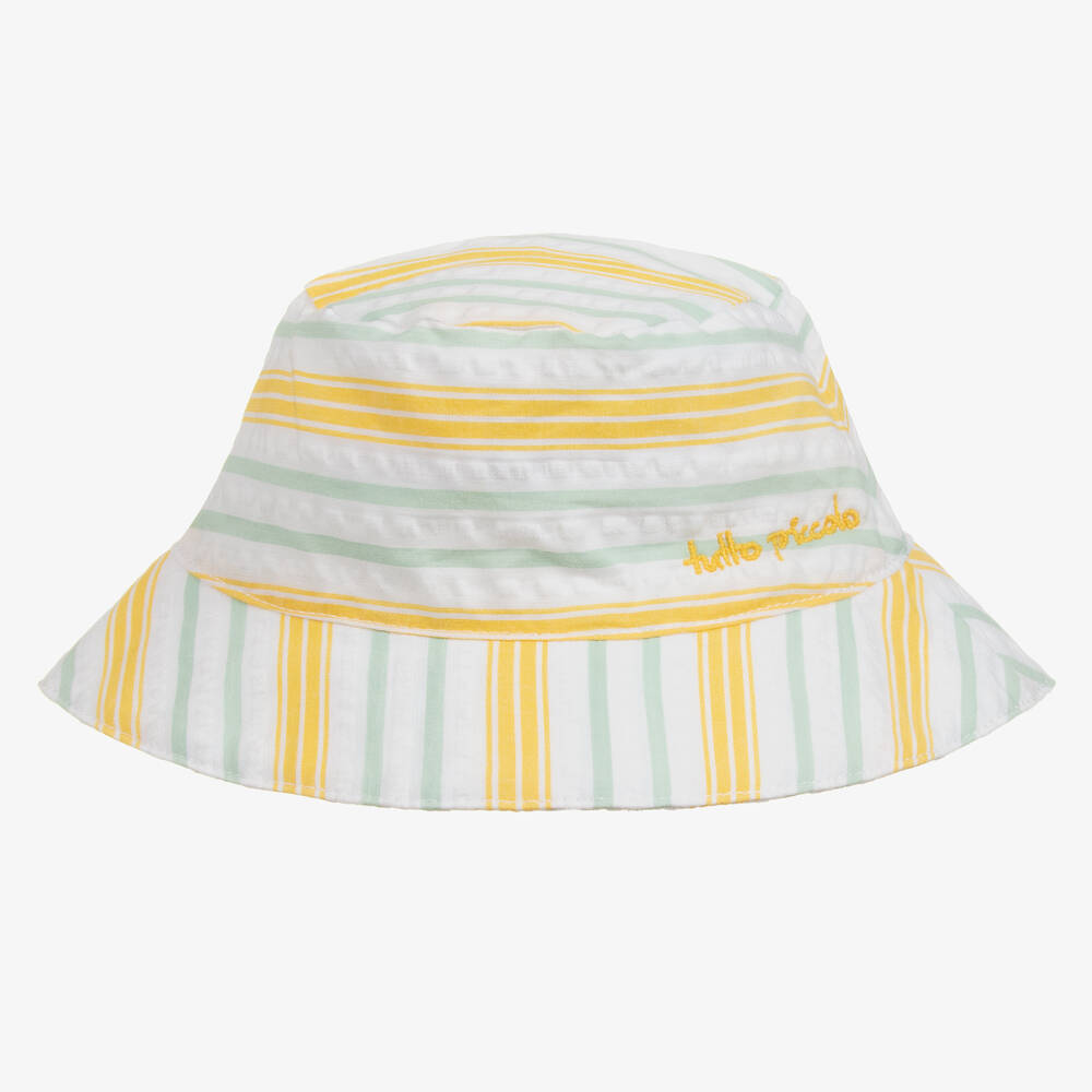 Tutto Piccolo - قبعة أطفال ولادي قطن مقلّم لون أصفر وأخضر | Childrensalon