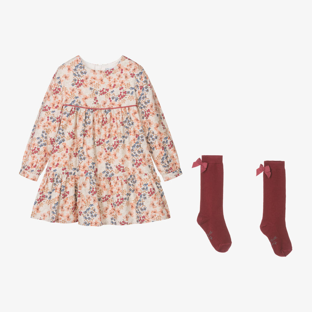 Tutto Piccolo - Girls Beige Floral Dress Set | Childrensalon