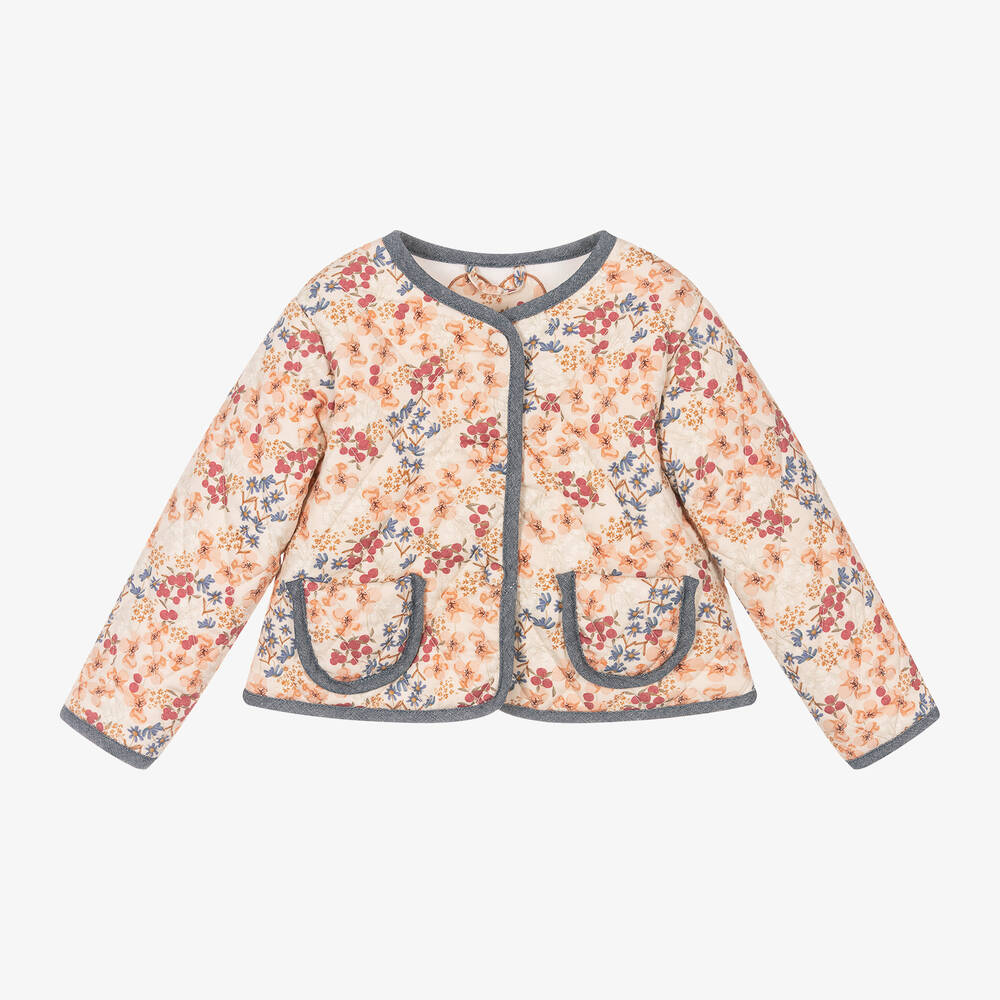 Tutto Piccolo - Girls Beige Floral Quilted Jacket | Childrensalon