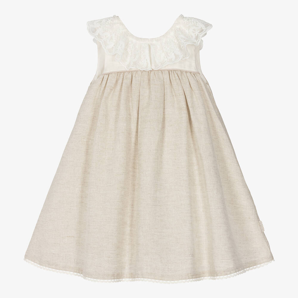 Shop Tutto Piccolo Girls Beige Linen & Cotton Dress