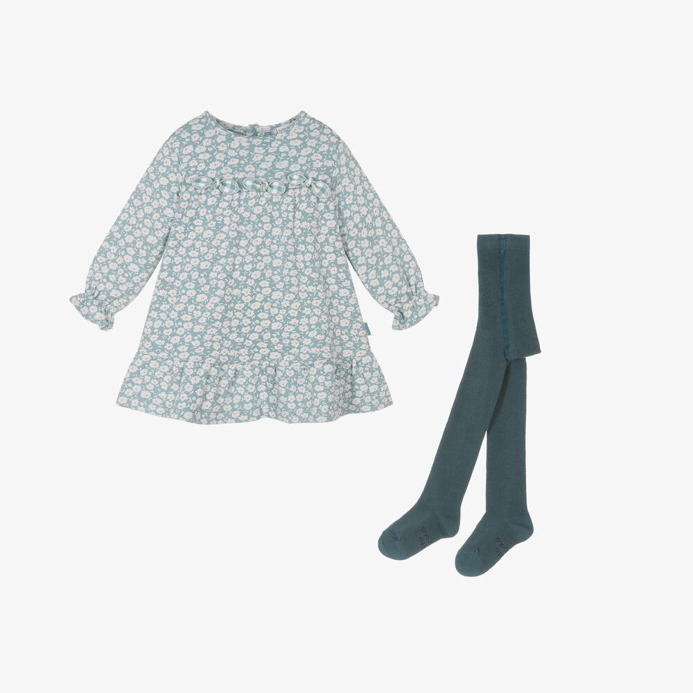 Tutto Piccolo - Girls Blue Floral Cotton Dress Set | Childrensalon