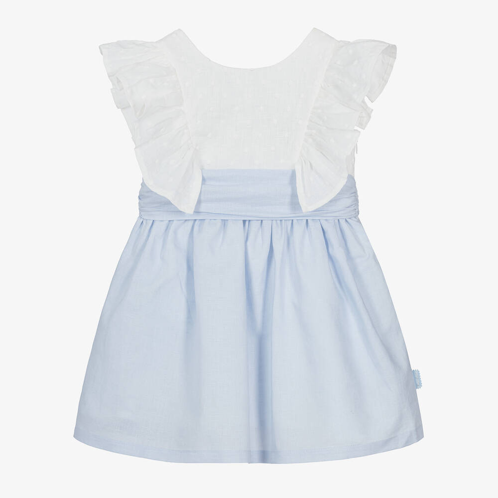 Tutto Piccolo - Girls Blue Linen & Cotton Dress  | Childrensalon