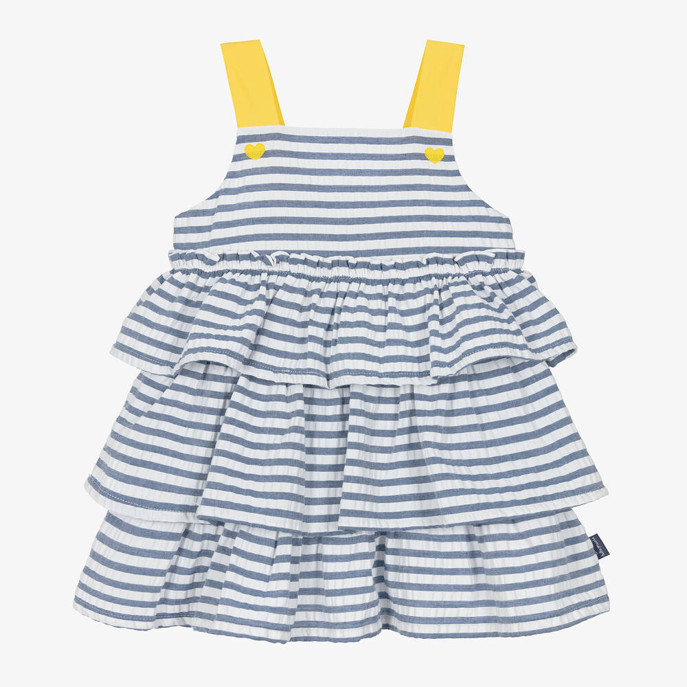 Tutto Piccolo - Girls Blue Stripe Cotton Dress | Childrensalon