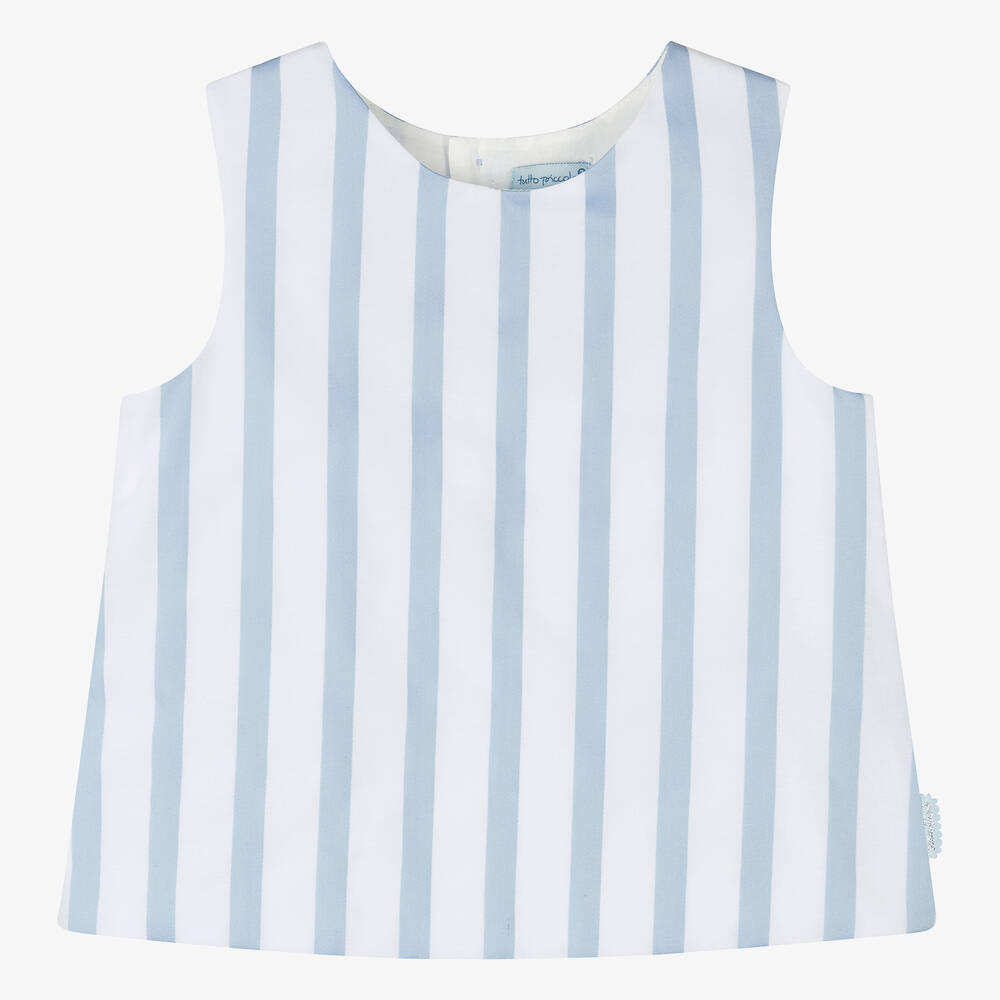 Tutto Piccolo - Girls Blue Striped Cotton Sleeveless Top | Childrensalon