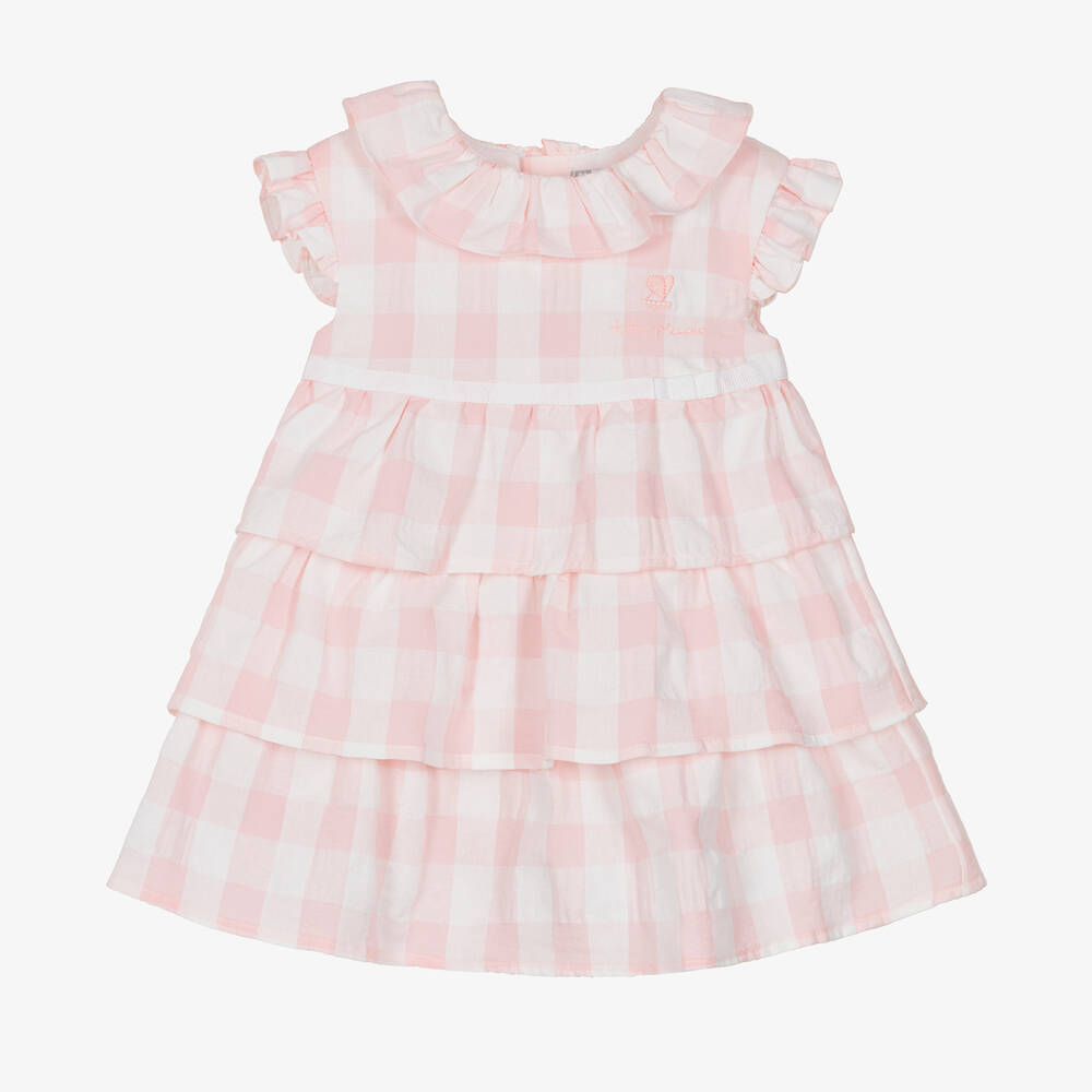 Tutto Piccolo - Girls Frilly Pink Cotton Gingham Dress | Childrensalon