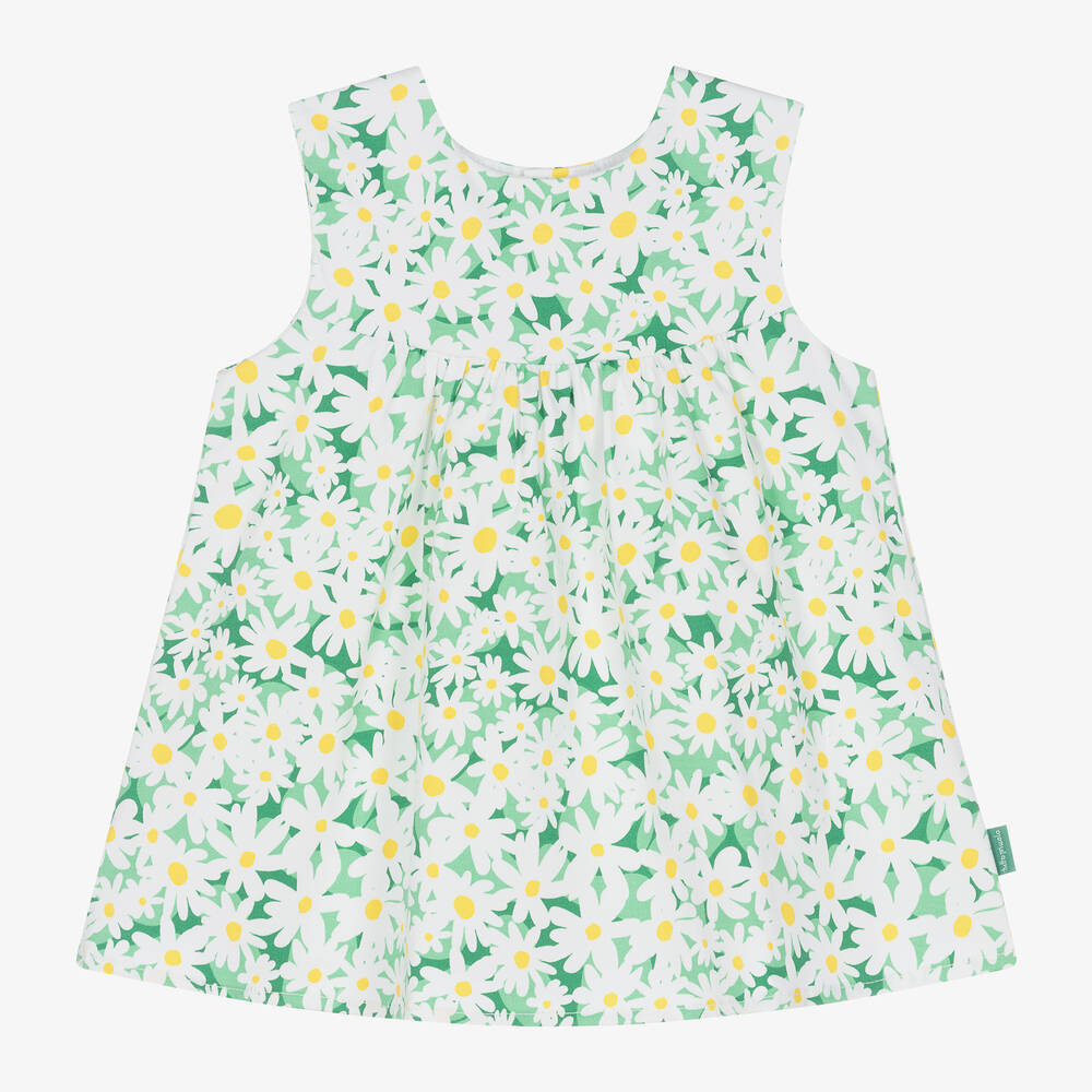 Tutto Piccolo - Girls Green Daisy Print Cotton Dress | Childrensalon