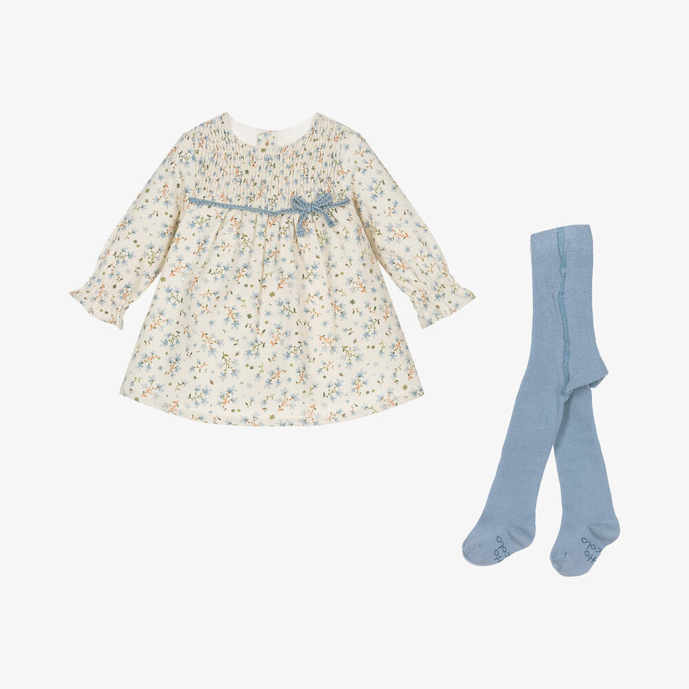 Tutto Piccolo - Ensemble Robe Fleurie Ivoire & Bleue pour Fille | Childrensalon