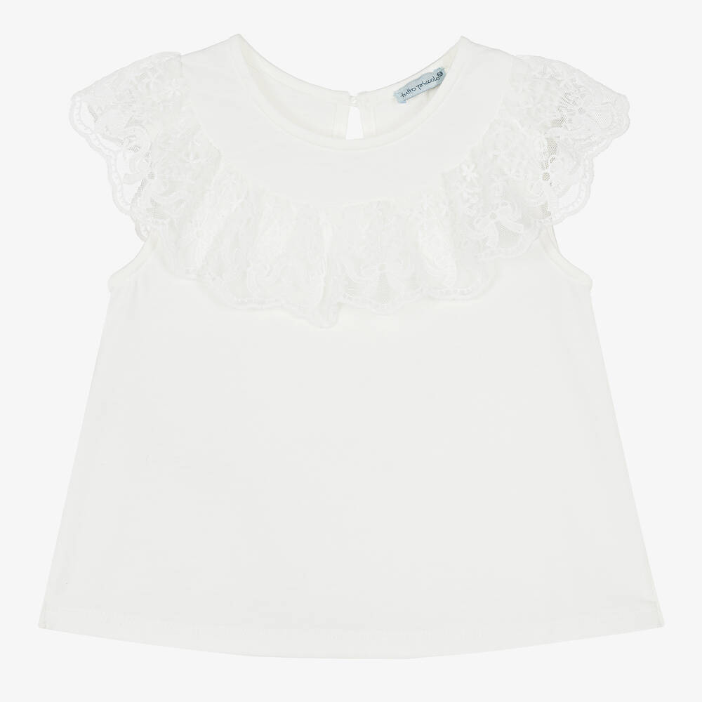 Tutto Piccolo - Girls Ivory Cotton Sleeveless T-Shirt | Childrensalon