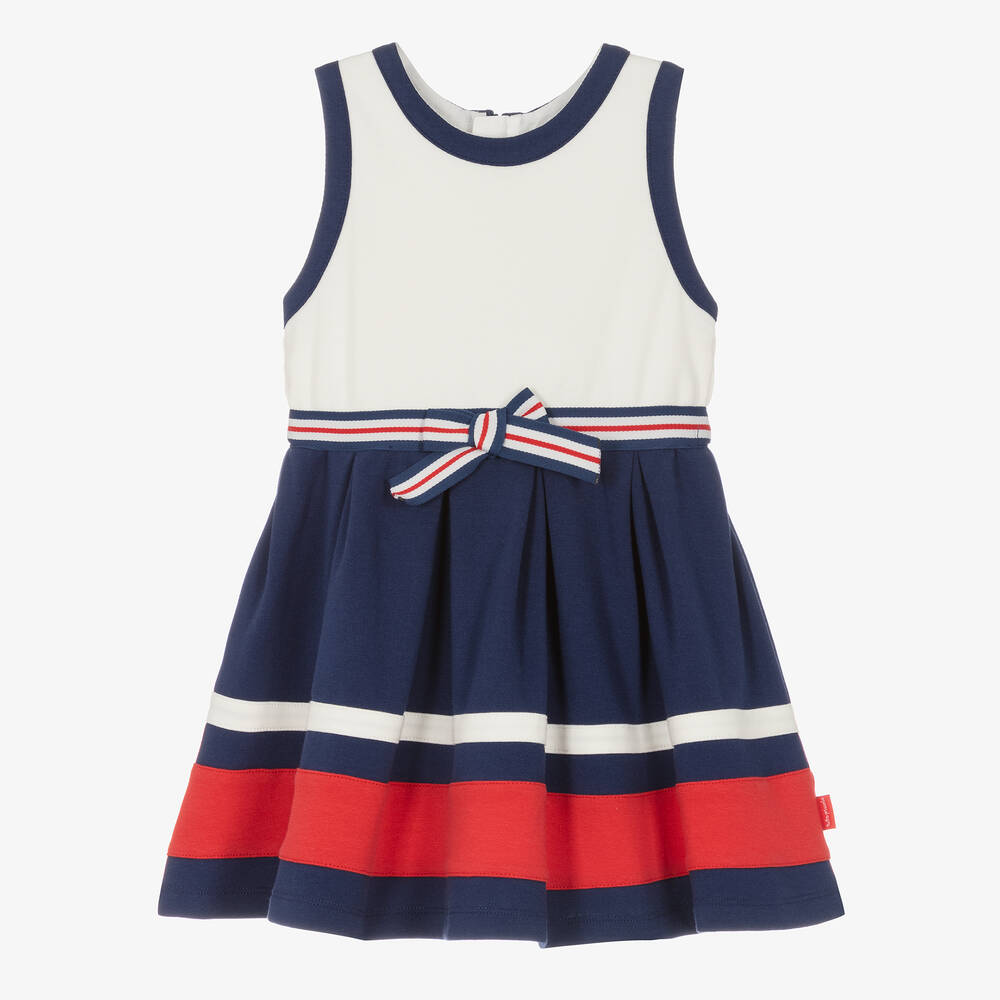 Tutto Piccolo - Girls Navy Blue Colourblock Dress | Childrensalon