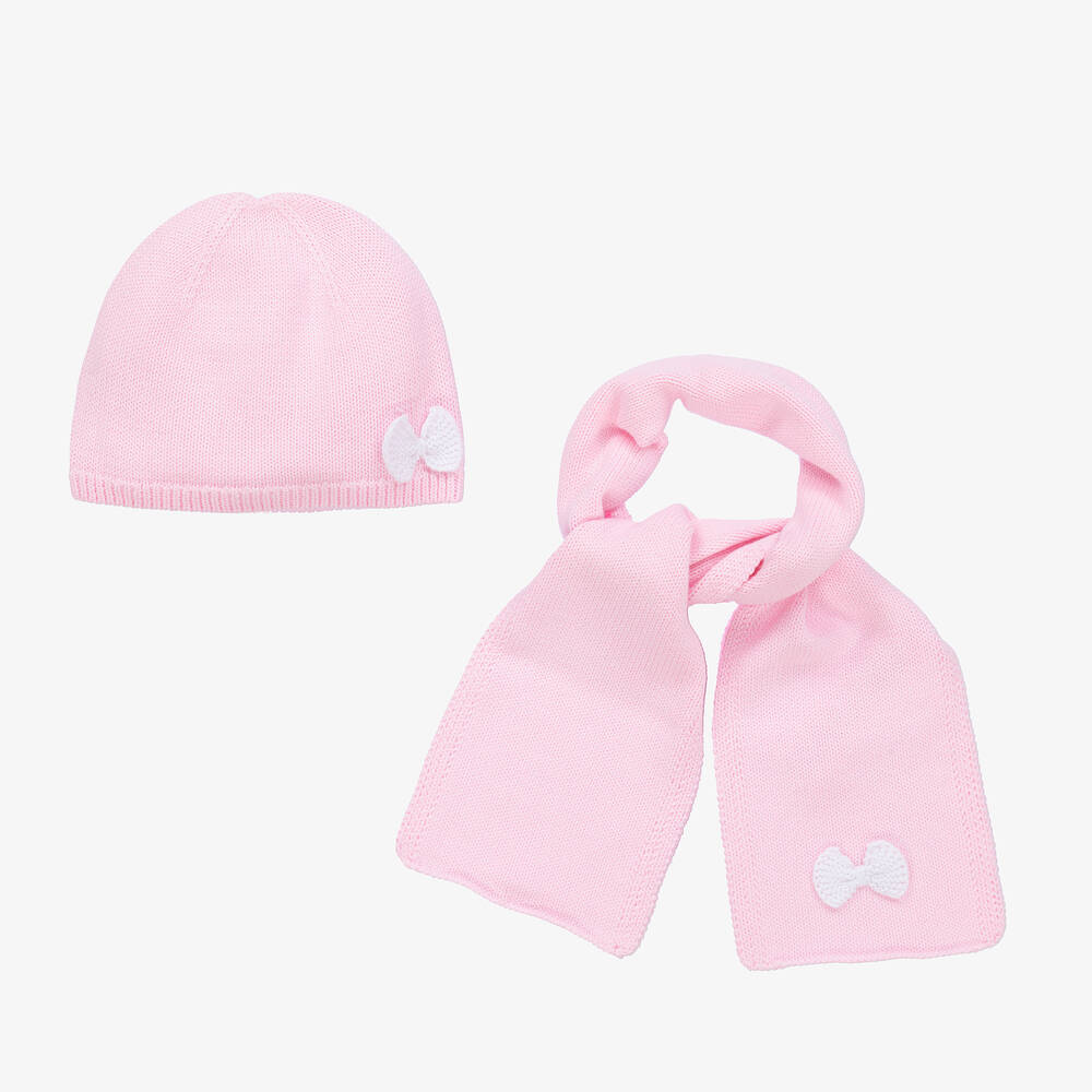 Tutto Piccolo Kids' Girls Pink Cotton Knit Hat & Scarf Set