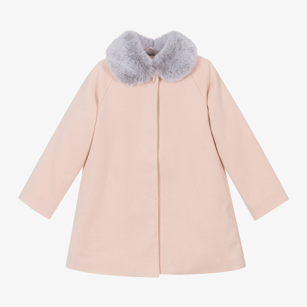 Tutto Piccolo - Girls Pink Faux Fur Collar Coat | Childrensalon