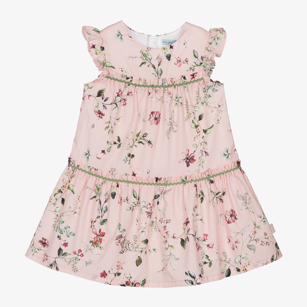 Tutto Piccolo Babies' Girls Pink Floral Cotton Ruffle Dress