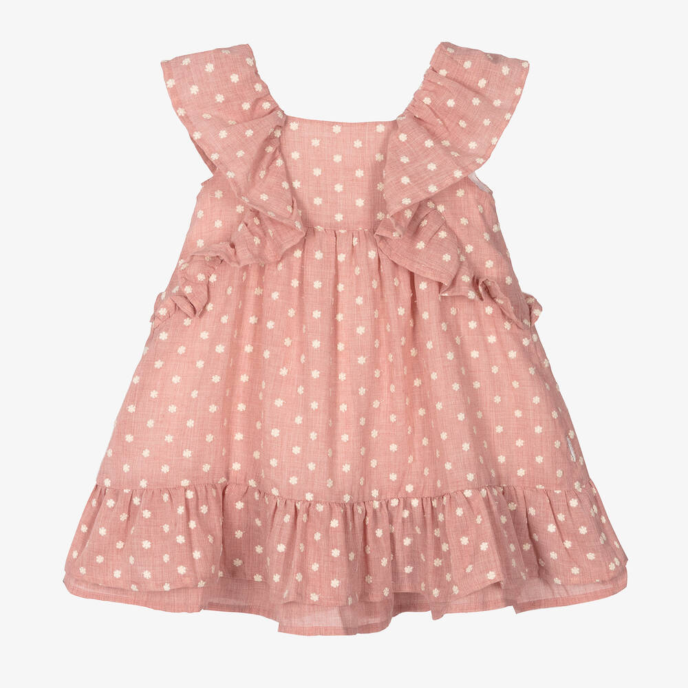 Tutto Piccolo - Girls Pink Flower Embroidered Dress | Childrensalon