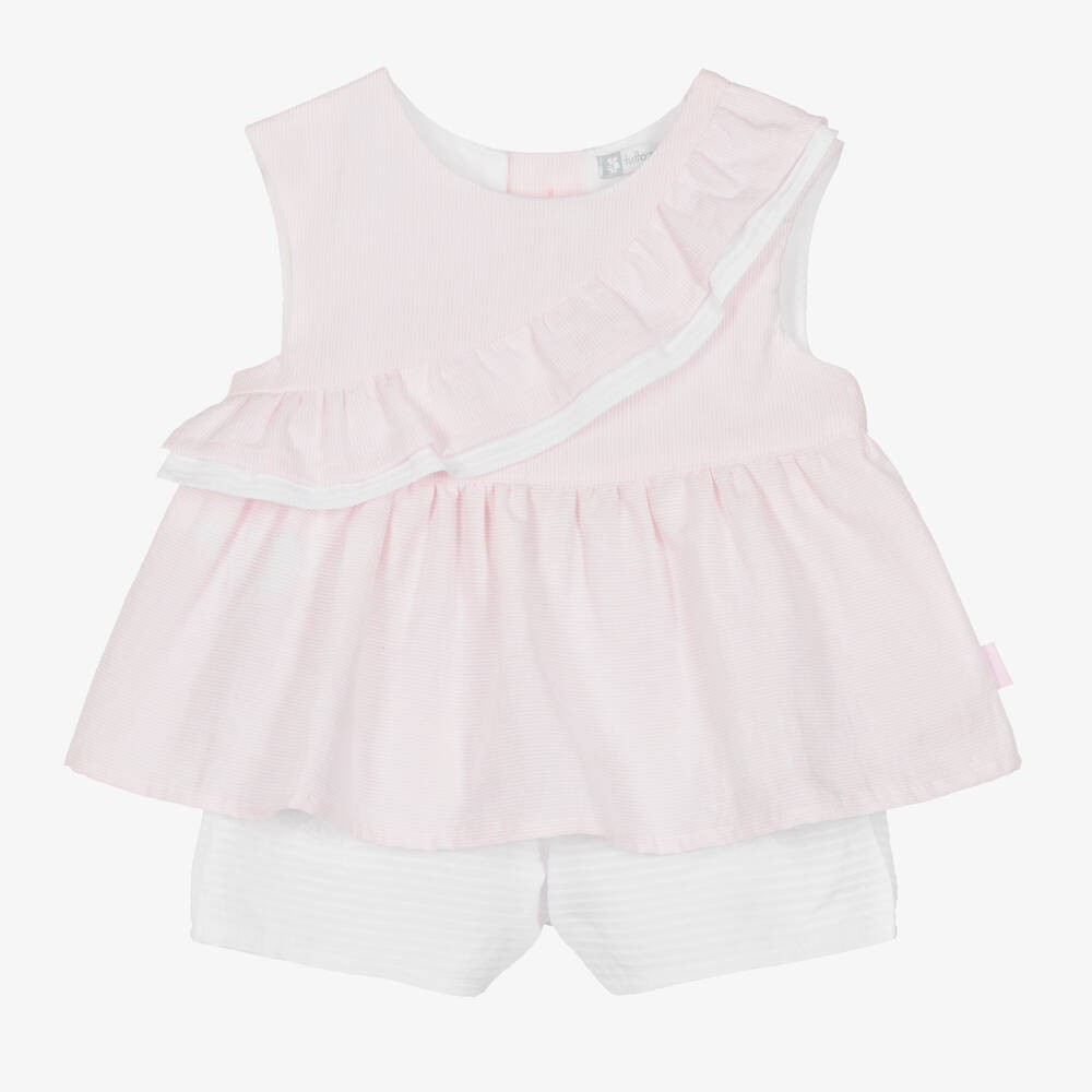 Tutto Piccolo - Girls Pink Ruffle Shorts Set | Childrensalon