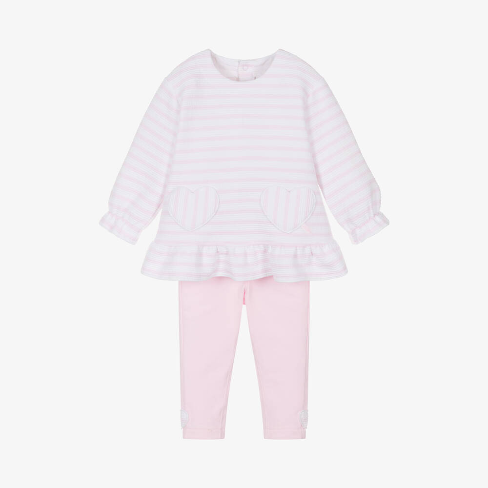 Tutto Piccolo - Girls Pink Striped Cotton Leggings Set | Childrensalon