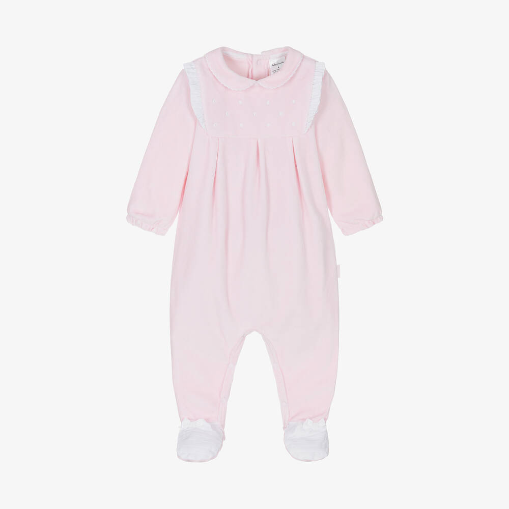 Tutto Piccolo - Girls Pink Velour Babygrow | Childrensalon