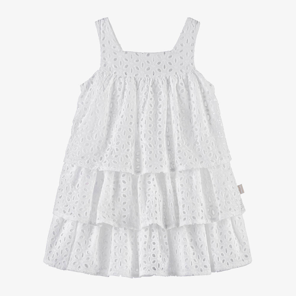 Tutto Piccolo - Girls White Broderie Anglaise Dress | Childrensalon