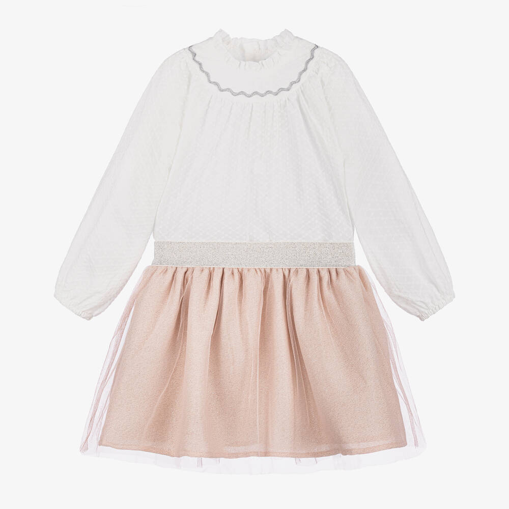 Tutto Piccolo - Girls White & Pink Tulle Skirt Set | Childrensalon