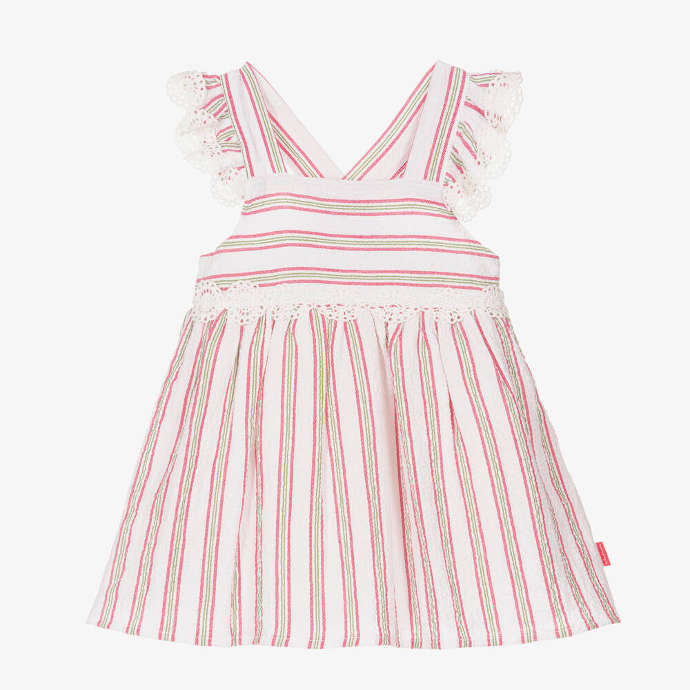 Tutto Piccolo - Girls White Striped Cotton Dress | Childrensalon