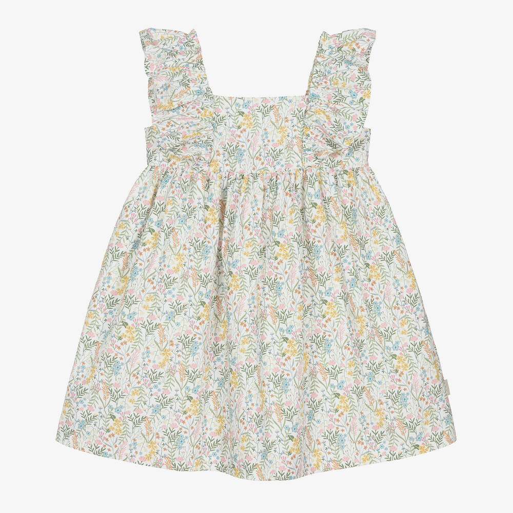 Tutto Piccolo - Girls White & Yellow Floral Cotton Dress | Childrensalon