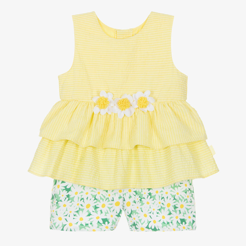 Tutto Piccolo - Girls Yellow & Green Daisy Shorts Set | Childrensalon