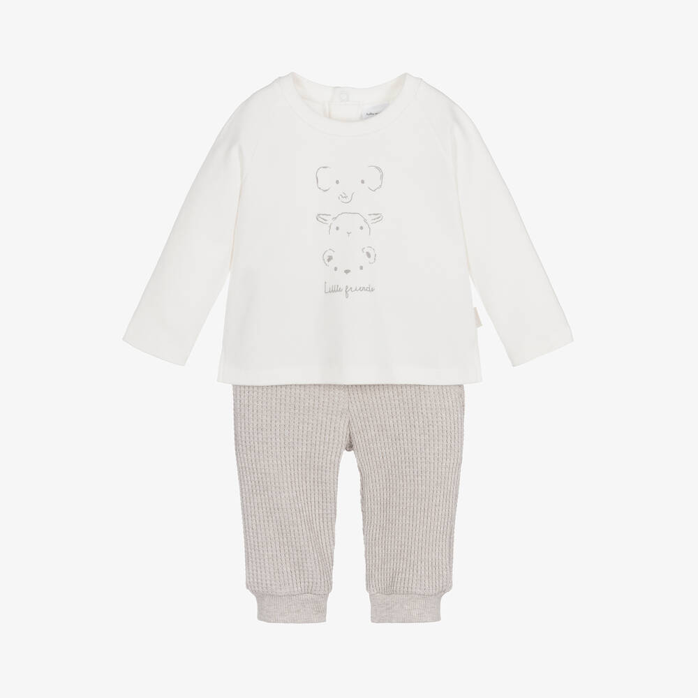 Tutto Piccolo - Ivory Cotton Animal Print Trouser Set | Childrensalon