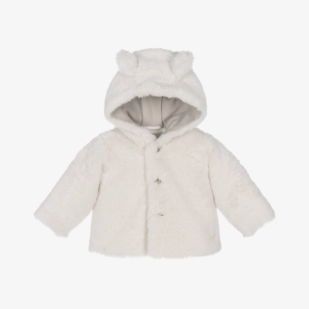 Tutto Piccolo - Ivory Faux Fur Hooded Jacket | Childrensalon