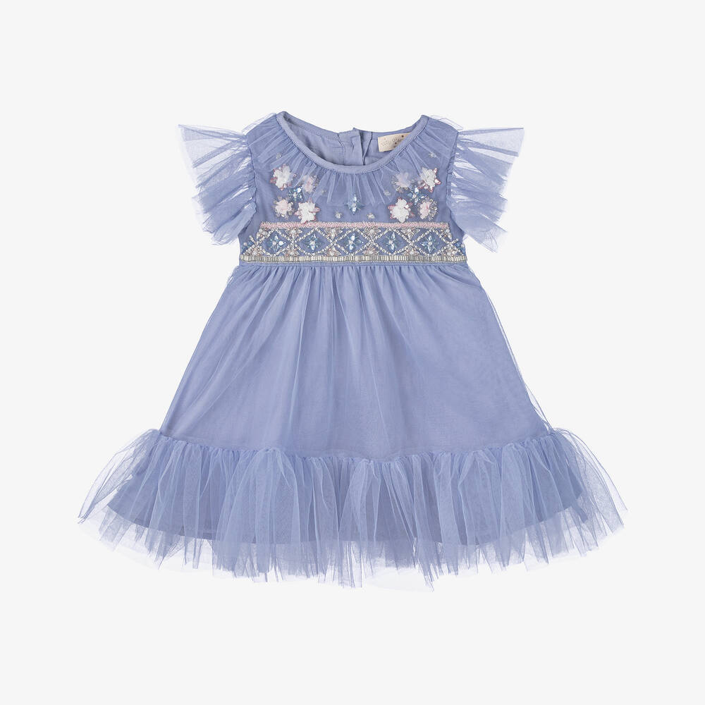Shop Tutu Du Monde Baby Girls Purple Beaded Tulle Dress In Blue