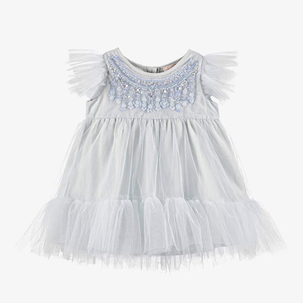 Tutu du Monde - Baby Girls Blue Beaded Tulle Dress | Childrensalon