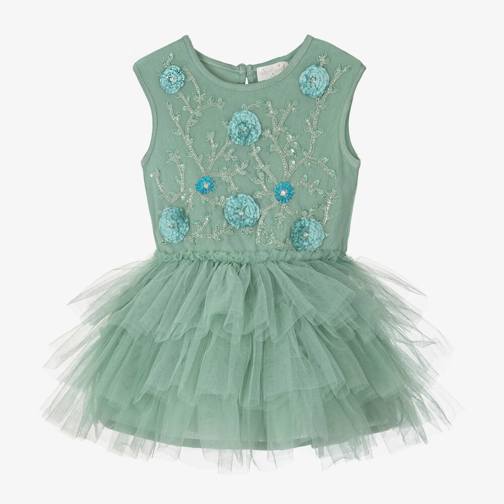 Tutu du Monde - Зеленое платье с юбкой-пачкой из тюля для малышек | Childrensalon