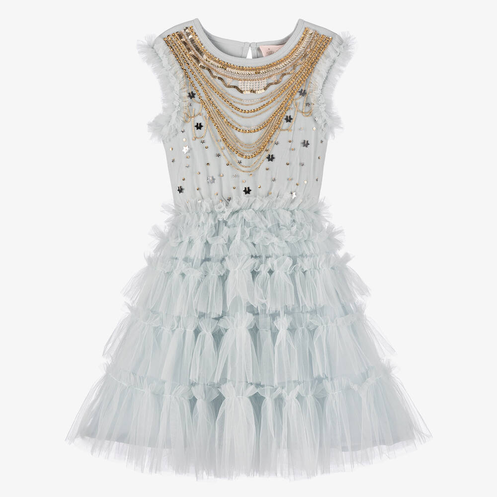 Tutu du Monde - Girls Blue Beaded-Necklace Tulle Dress | Childrensalon