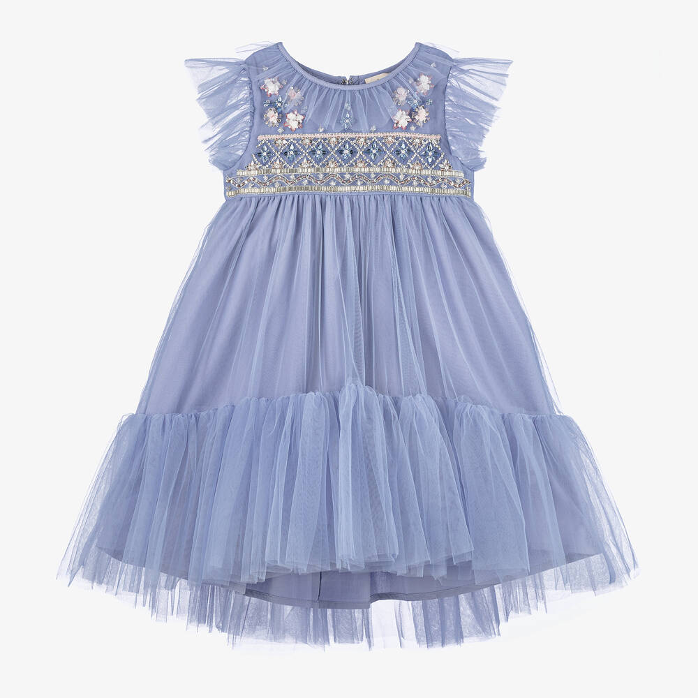 Tutu du Monde - Girls Blue Beaded Tulle Dress | Childrensalon