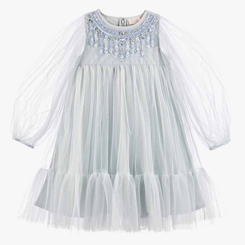 Tutu du Monde - Girls Blue Beaded Tulle Dress | Childrensalon