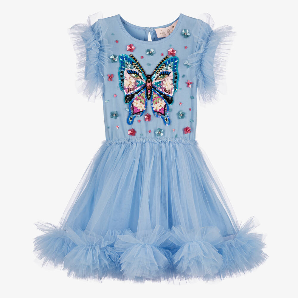 Tutu du Monde - Girls Blue Butterfly Tulle Sequin Dress | Childrensalon