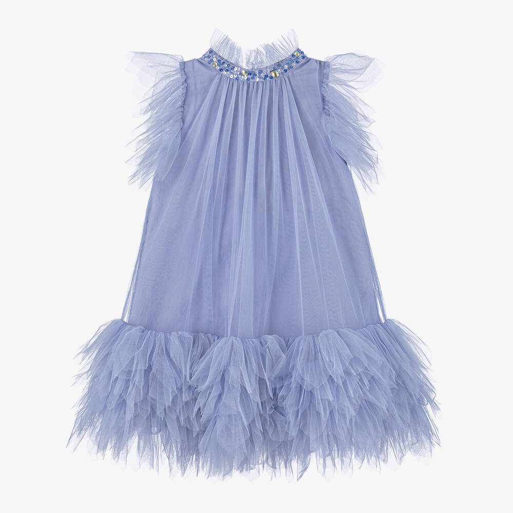 Tutu du Monde - Girls Blue Ruffled Tulle Dress  | Childrensalon