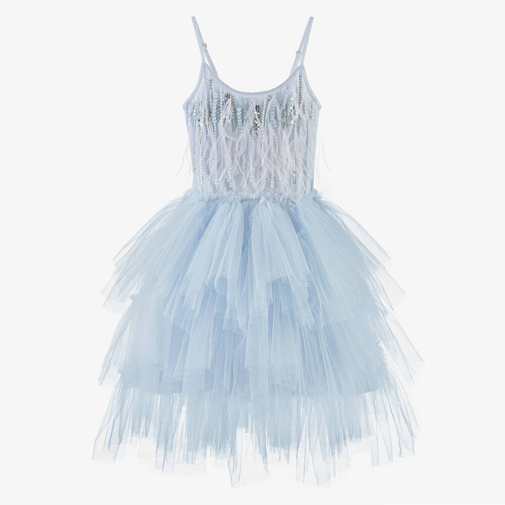Tutu Du Monde Kids'  Girls Blue Sequin, Feather & Tulle Dress
