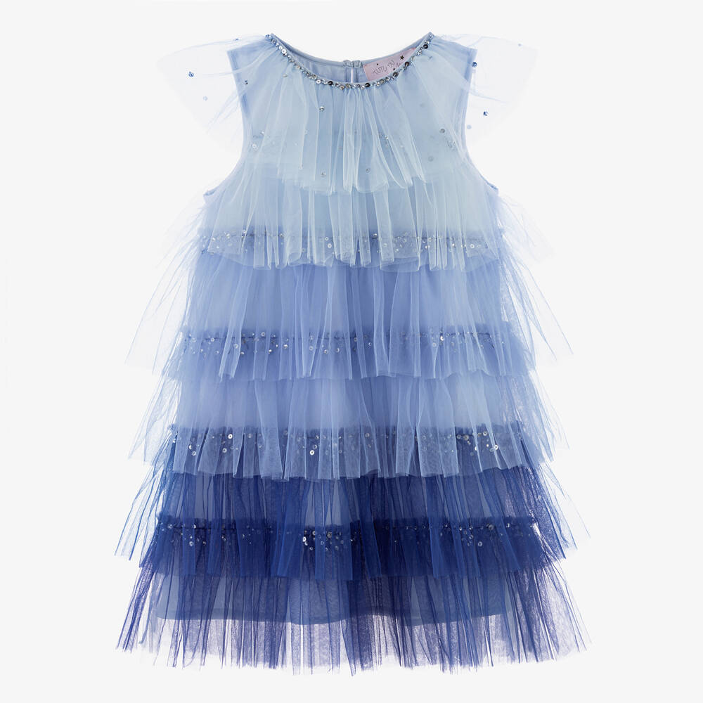 Tutu du Monde - فستان بطبقات تول لون أزرق مزين بكشكش | Childrensalon