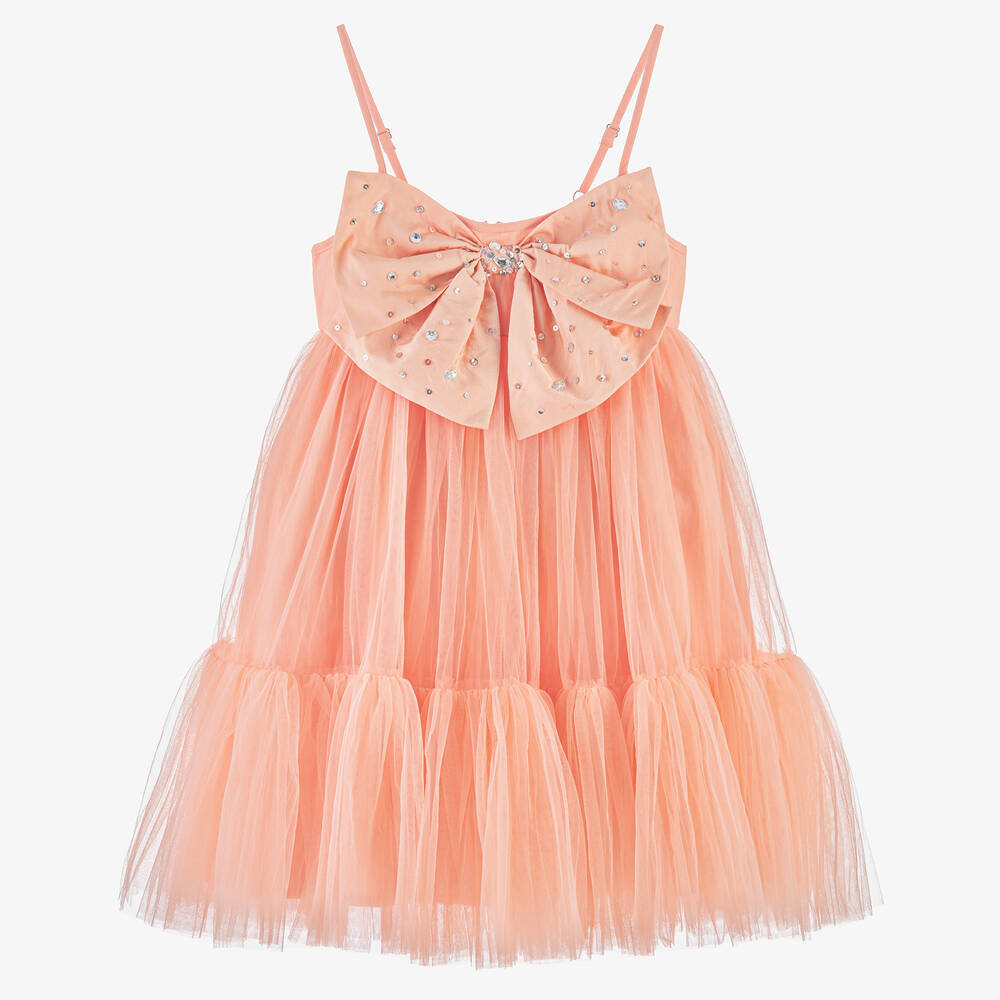 Tutu du Monde - Girls Coral Pink Tulle Bow Dress | Childrensalon