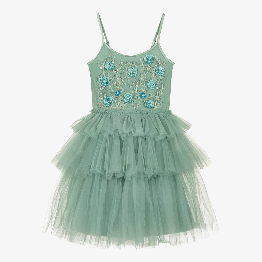 Tutu du Monde - Girls Green Tulle Beaded Dress | Childrensalon