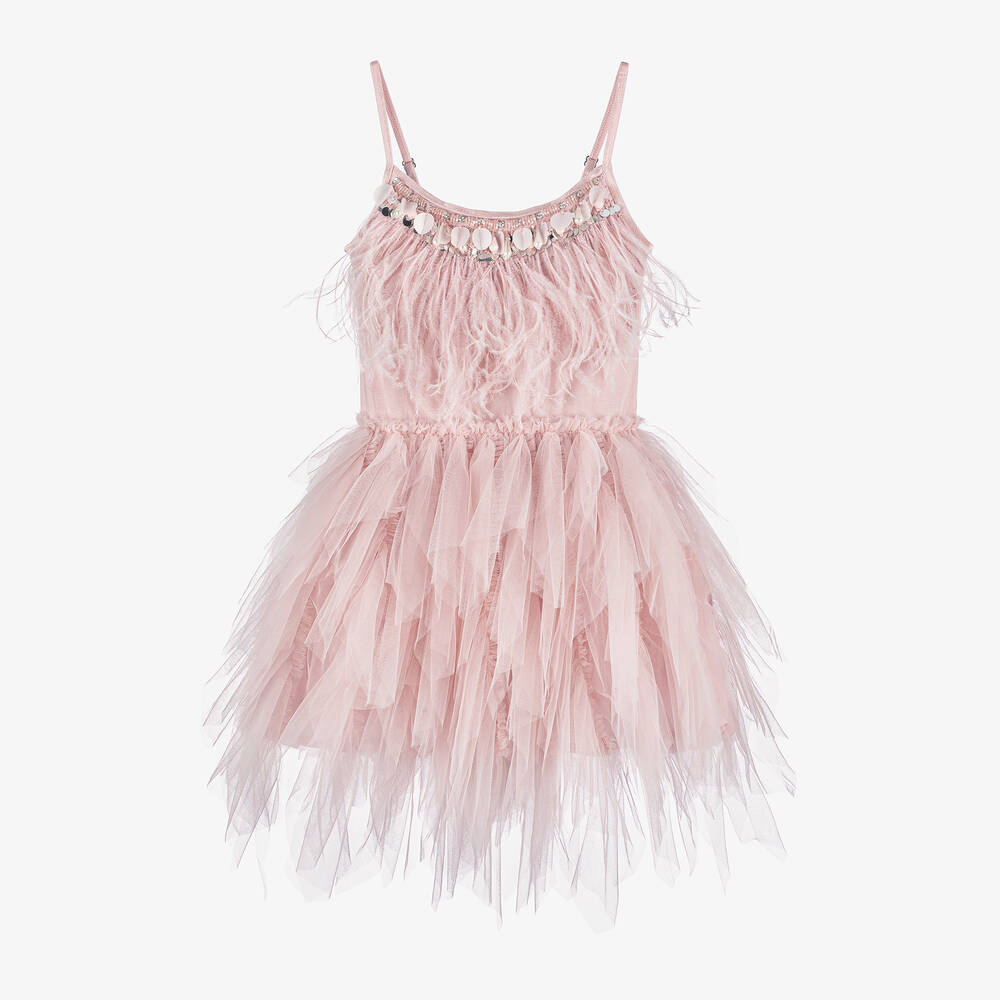 Shop Tutu Du Monde Girls Pink Feather & Bead Tulle Dress