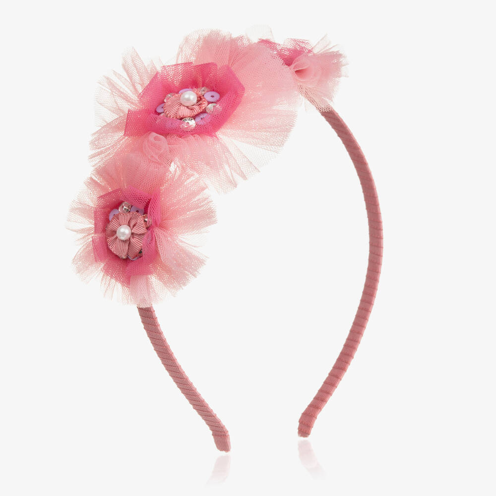Tutu du Monde - Girls Pink Floral Tulle Hairband | Childrensalon