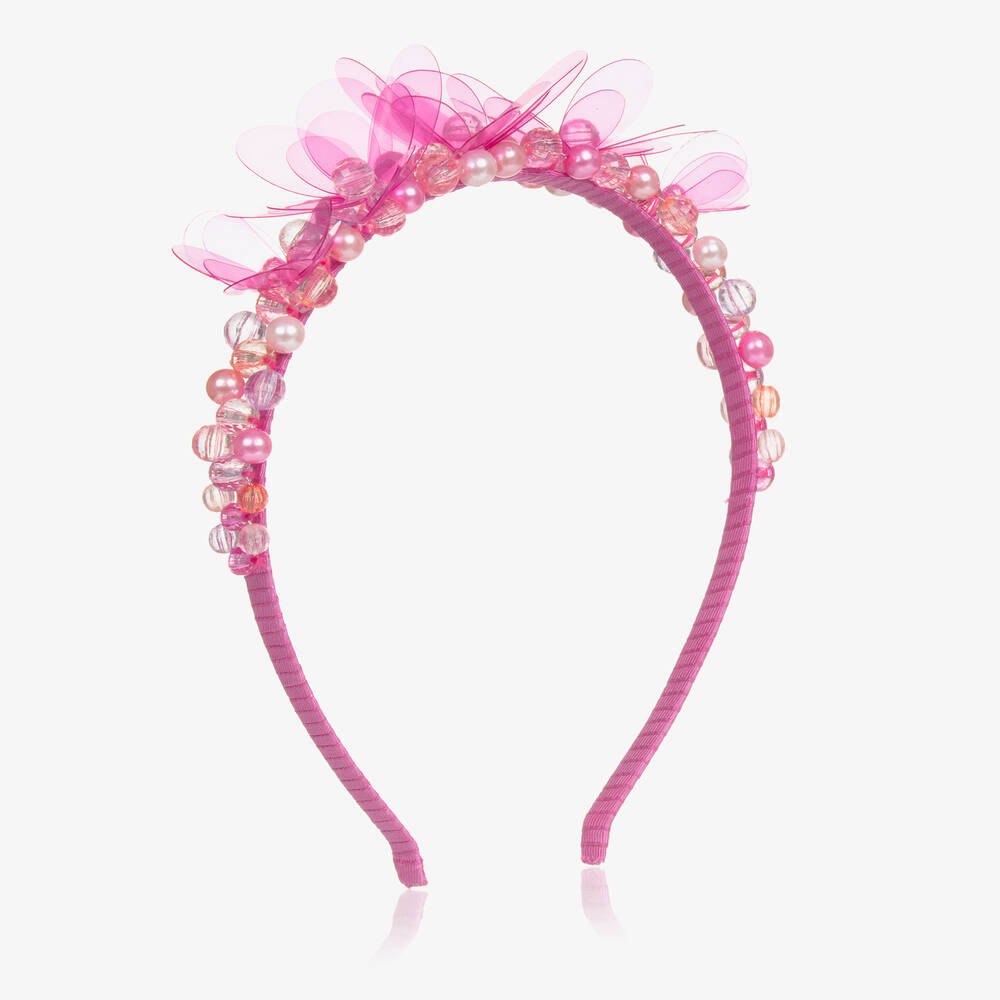 Tutu du Monde - Serre-tête rose à fleurs et perles  | Childrensalon