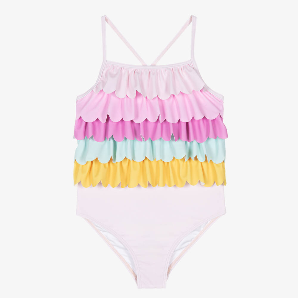 Tutu du Monde - Girls Pink Frilly Swimsuit (SPF30+) | Childrensalon